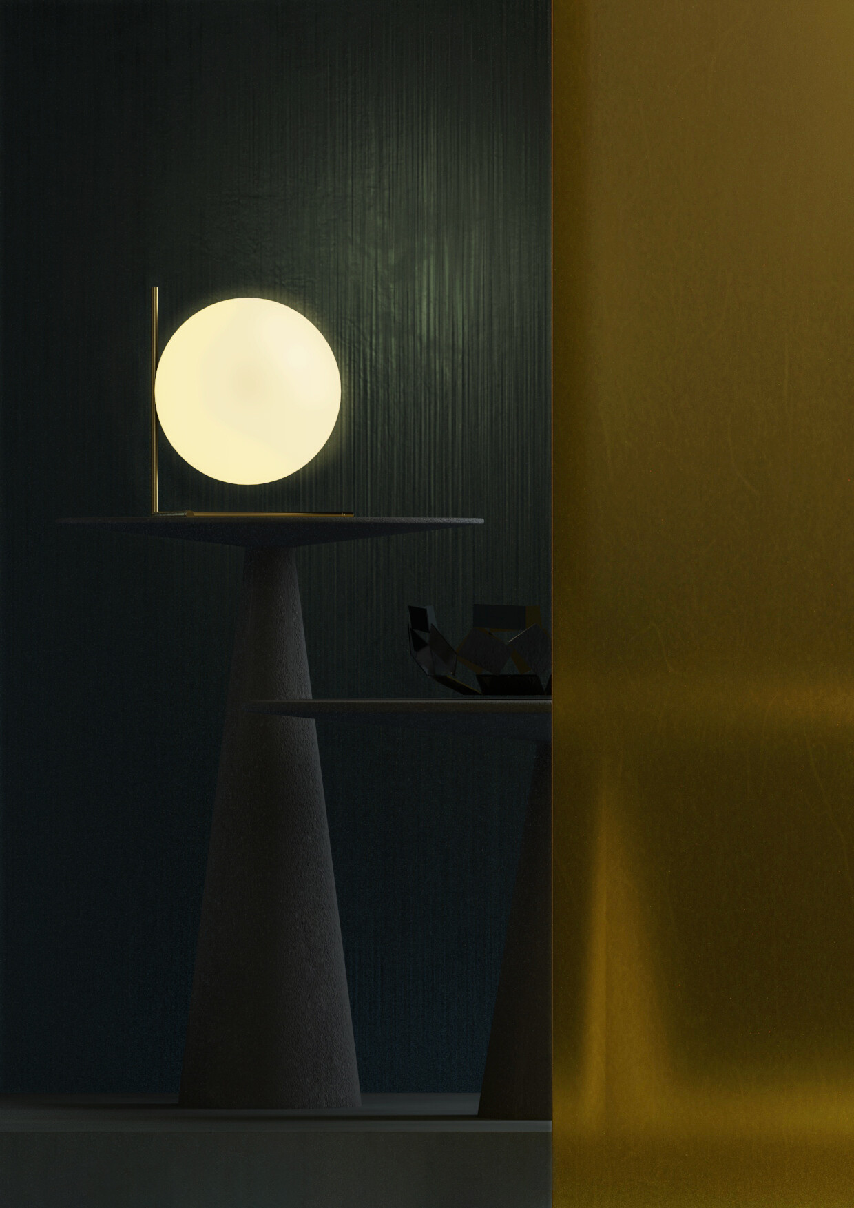 3d model of an interior design, focus on a very modern lamp